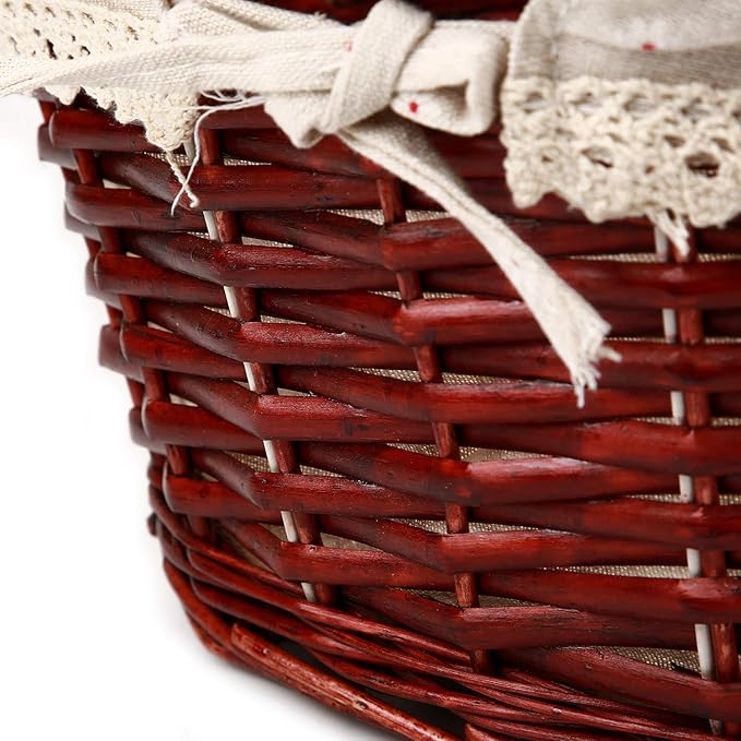 KINJOEK 2 Packs Wicker Woven Basket, Multipurpose Natural Willow Basket with Handle Premium Linen Cotton Cloth Lining for Storage and Decoration, Brown