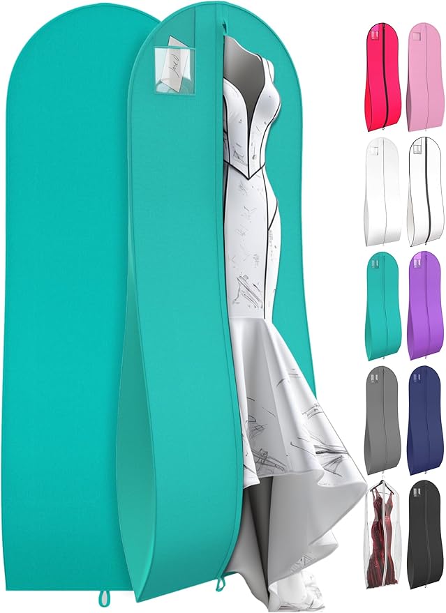72" Tapered Long Dress Bags for Gowns - Wedding Dress Garment Bag for Dresses - Long Garment Bags for Hanging Clothes & Closet Storage, Dress Bag for Airplane