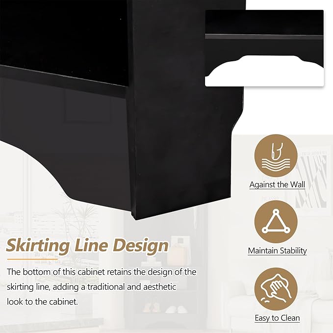 Linique Minimalist Corner Hall Tree with Shoe Bench,Versatile Entryway Coat Rack with 4 Hooks,Corner Cabinet with Adjustable Shoe Shelf for Hallway,Living Room,29.5''W*71.6''H,Black