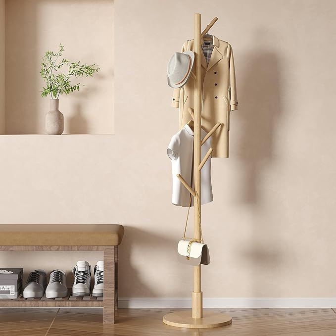 VECELO Coat Rack Freestanding, Entryway Hanger Stand, Umbrella Holder