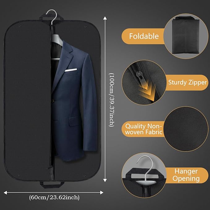 40" Breathable Garment Bag, Suit Covers, Travel Carrier Bag with Handles, Foldover
