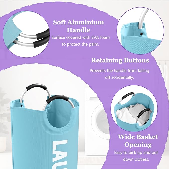 95L 3Pack Large Laundry Hamper, Foldable Laundry Basket with Handles, Dirty Clothes Basket in 600D Oxford Fabric, Clothes Hampers for Bedroom, Living Room, Bathroom, Purple + Navy Blue + Blue