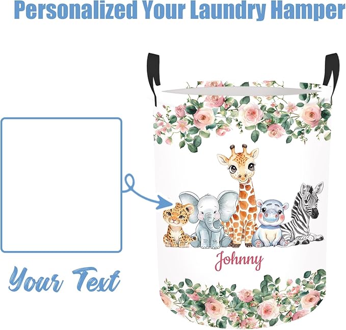 Custom Woodland Animals Laundry Basket for Kids, Personalized Name Baby Dirty Clothes Basket with Name and Handles, Customize Laundry Hamper, Personalized Laundry Basket for Nursery Girl