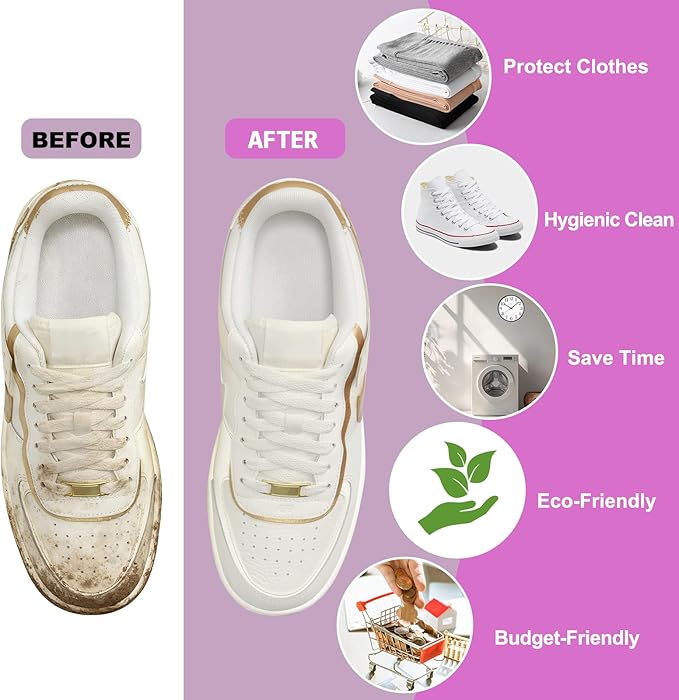 Shoe Washing Machine Bag - Shoe Laundry Bag for Washer and Dryer, Reusable 2 Pack, 360° Deep Cleaning, Self-Locking Zipper, Fits All Sneakers & Tennis Shoes - Purple