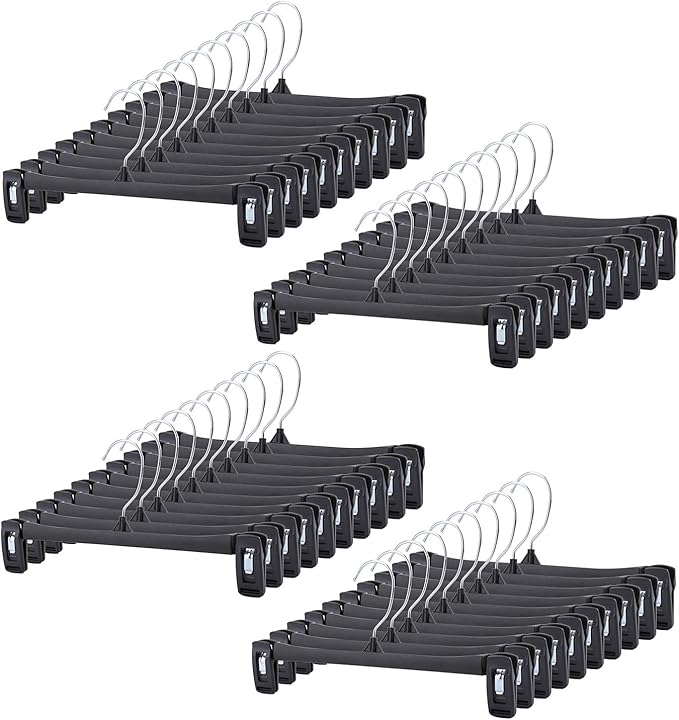 Tosnail 40 Pack 12 Inch Plastic Skirt Pants Clothes Hangers with Non-Slip Big Clips and Swivel Hook - Black