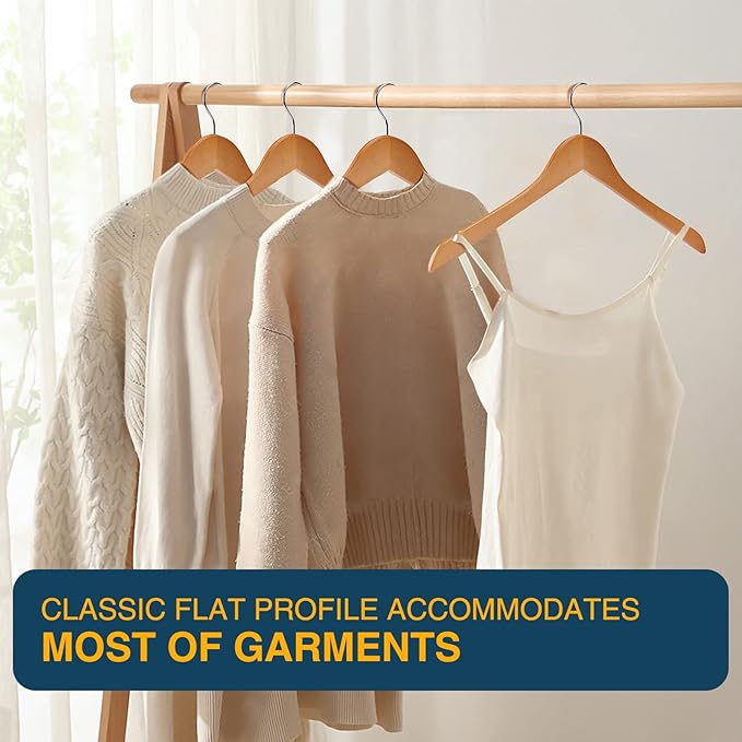 Wooden Hangers Pack of 20 - Sturdy, Heavy Duty Hangers for Shirts, Dresses, Coats & More (Natural)