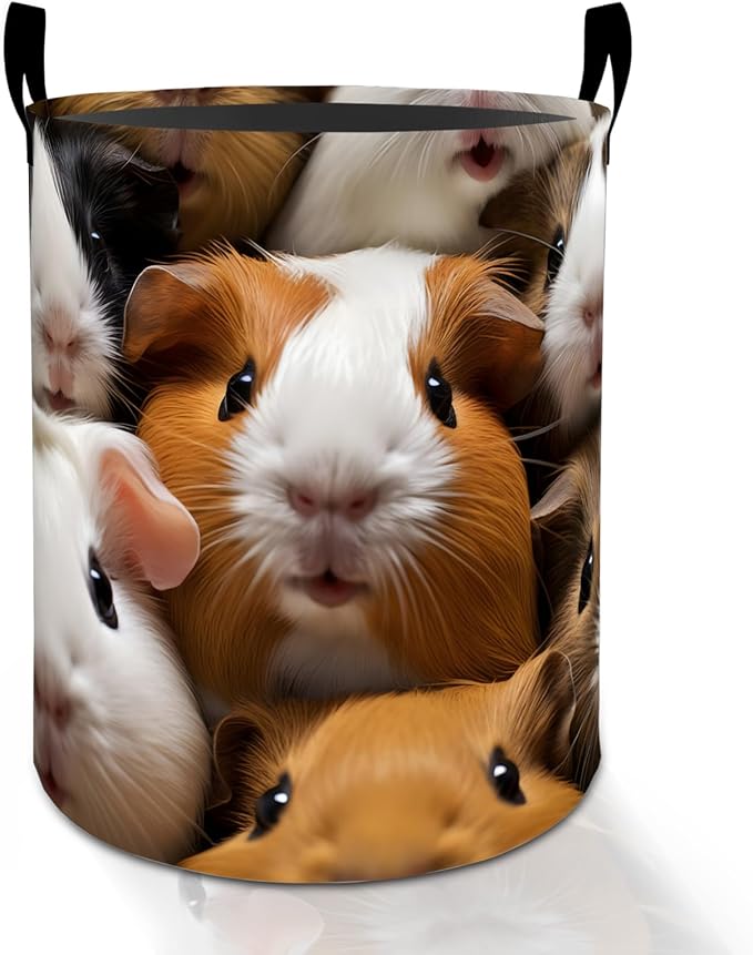 Guinea Pig Laundry Basket Hamper for Boys Girls Kids Adults, Foldable Waterproof Oxford Clothes Storage Bin, Cute Pet Organizer for Bedroom Bathroom Room Decor 19.7"x15.8"
