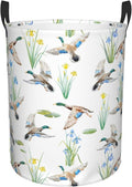 Laundry Basket Watercolor Mallard Duck Room Decor,Round Laundry Hamper Waterproof Dirty Clothes Hamper Collapsible Laundry Baskets With Handles,Toy/Clothes Storage Basket For Home Dorm Bathroom Decor