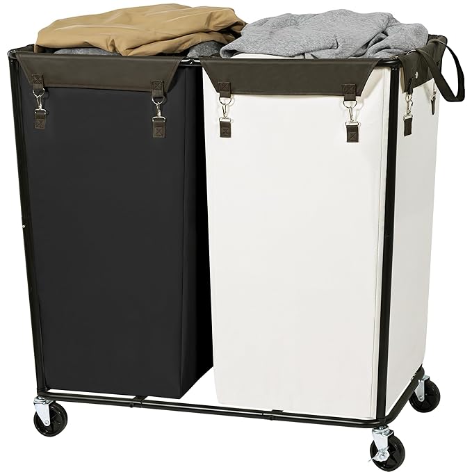 280L Rolling Laundry Basket With Wheels, Large Double Laundry Hamper With Wheels and Removable Bag, Wheeled Dirty Clothes Laundry Basket Organizer For Dorm, Bathroom, Laundry, BK