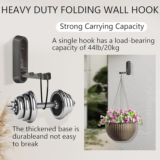 2PCS Foldable Wall Hooks, Heavy Duty Zinc Alloy Folding Wall Hooks,Folding Coat Hooks, Flip Down Hook for Hanging Coats, Bags, Hats, Cooking Utensil, Bathrobes, Keys (Black)