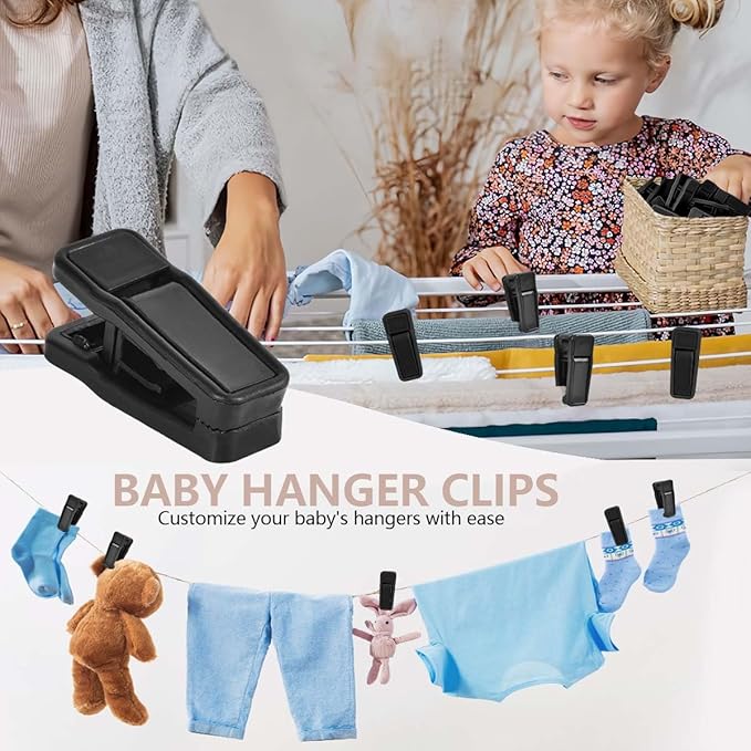 40 Pcs Plastic Baby Hanger Clips Slim-line Finger Clips Set for Clothes Hanger Velvet Hanger (Black)