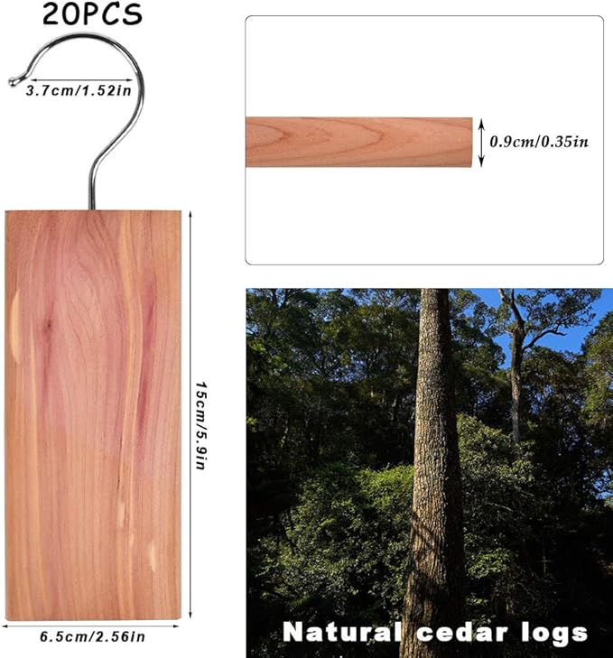 20 Pcs Cedar Blocks for Closet Storage, Aromatic Red Cedar Planks Chips for Closets and Drawers C edars Wood Hangers