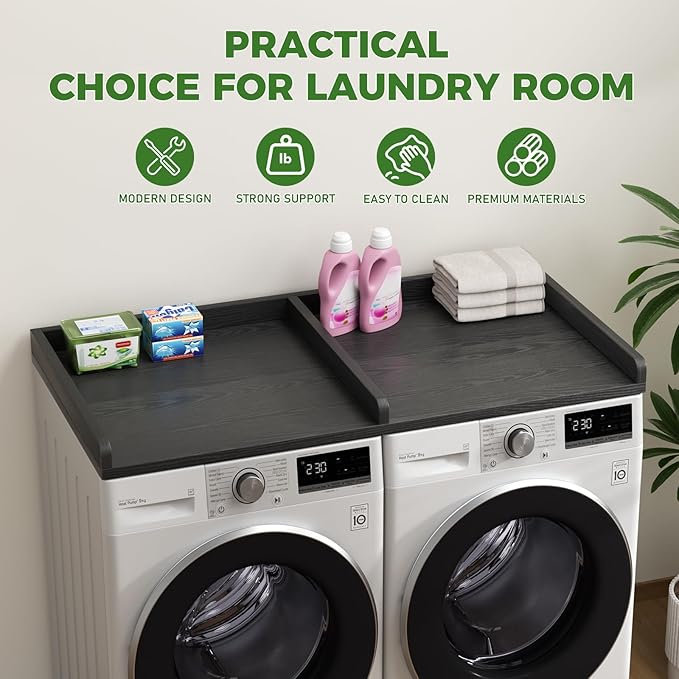 VOPEAK Washer and Dryer Countertop, Laundry Countertop, 54" x 27.5" Spacious Washer Dryer Topper, Wooden Washing Machine Topper for Laundry Room Organization and Folding Clothes, Black