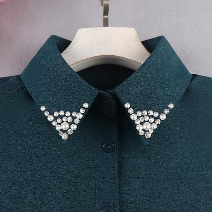 Chiffon Beading Half-Shirt Blouse Detachable Lace Fake Collars Dicky Collar Faux Collar for Women Girls