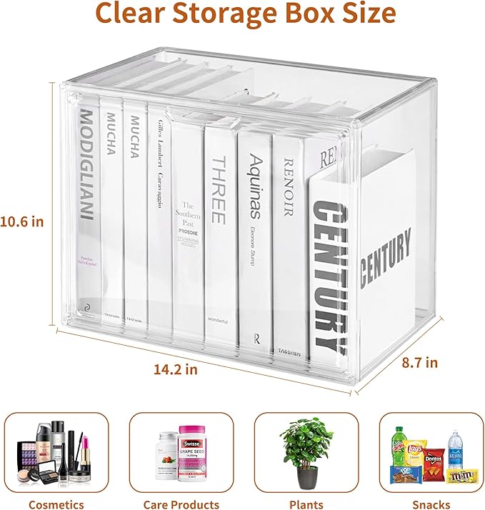 Clear Acrylic Display Case with Magnetic Lid-Dustproof Plastic Book Storage box,Clear Box,Purse Storage Organizer,Action Figure Display Case,Acrylic Sneaker Shoe Box(1 Pack)