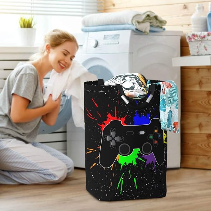 Video Game Joystick Large Laundry Hamper Storage Basket Toys Clothes Organizer Bin For Home Bathroom Bedroom Dorm Nursery