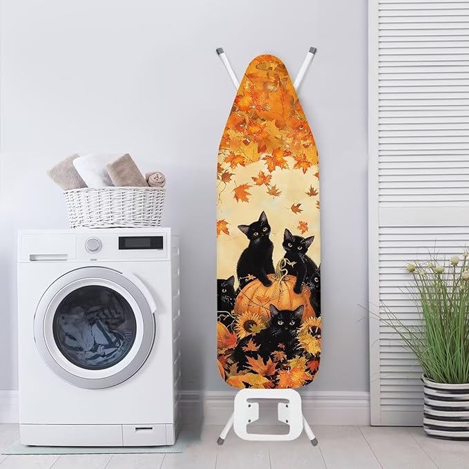 Fall Iron Pads for Ironing Thanksgiving Black Cat Pumpkin Resist Scorching Ironing Board Cover and Pad Standard Size Extra Wide Ironing Accessories 54x15 inches