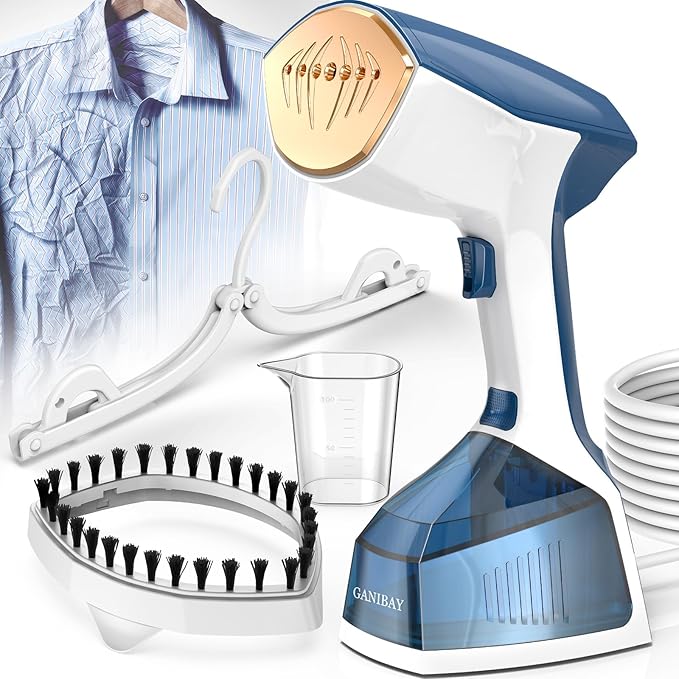 Steamer for Clothes, 1600W Handheld Clothes Steamer with 360ml Tank, Fast Heat-Up Portable Garment Steamer with LCD, Auto-Off, 2 in 1 Fabric Wrinkle Removes with Folding Hanger and Brush