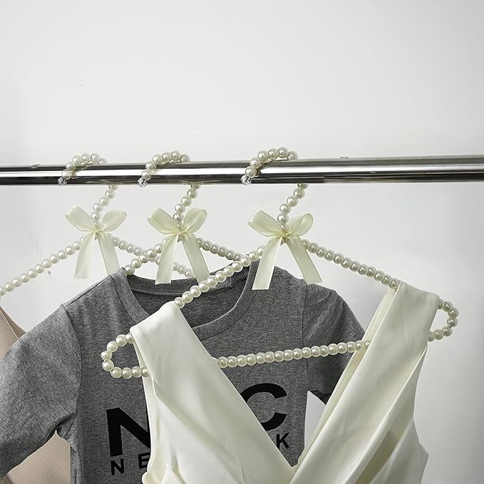 SHIDOW Pearl Hangers, Pearl Clothing Hangers for Women, Pearl Storage, Organizer for Storing Dresses, Coats, Shirts, Pants, Skirts in Bedrooms, Cabinets, Wardrobes (Beige)