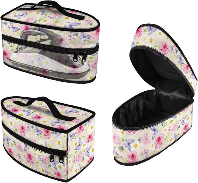 Watercolor Rose Iron Tote Bag Stain Resistant Travel Iron Storage Box Washable Protective Carrying Bag with Handle Compatible with Most Irons