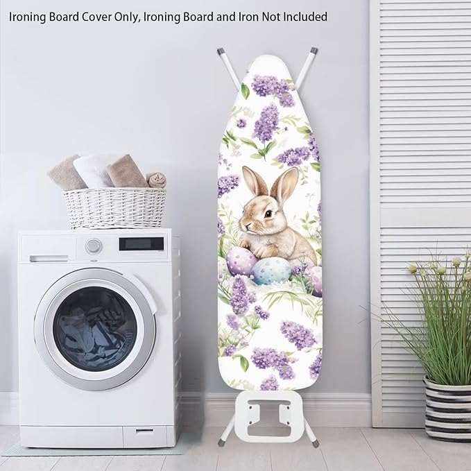 Easter Egg Bunny Lavender Iron Board Cover with Elastic Edge Easter Decor Resist Scorching Table Top Ironing Board Cover Standard Size