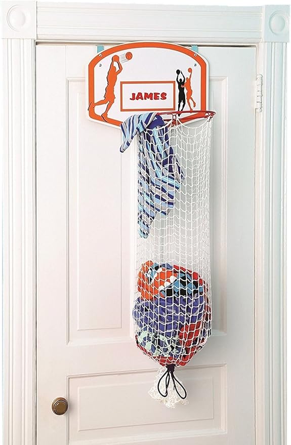 Etna Over the Door Basketball Laundry Hamper - Space Saving Hanging Hamper with Metal Ring, Backboard, Drawstring Bag - Fun Laundry Solution for Kids Room, Dorm Rooms, Dunk Away Dirty Laundry