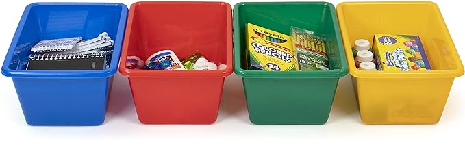 Humble Crew Toy Storage Bins for Kids, Set of 4, Primary Colors, Small - Sturdy, Colorful Plastic Storage Bins for Classroom, Playroom, Nursery, and More - Premium Toddlers Toy Organizer Bins