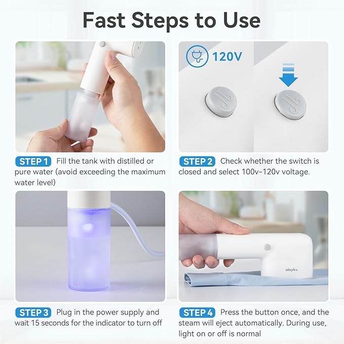 Travel Steamer for Clothes, Fashion Portable Handheld Garment Steamer for Clothes, 15S Heat Up, Min Steamer ＆ Iron 2 In 1, 1.1lbs, Fabric Wrinkle Remover for All Clothes, White,120V