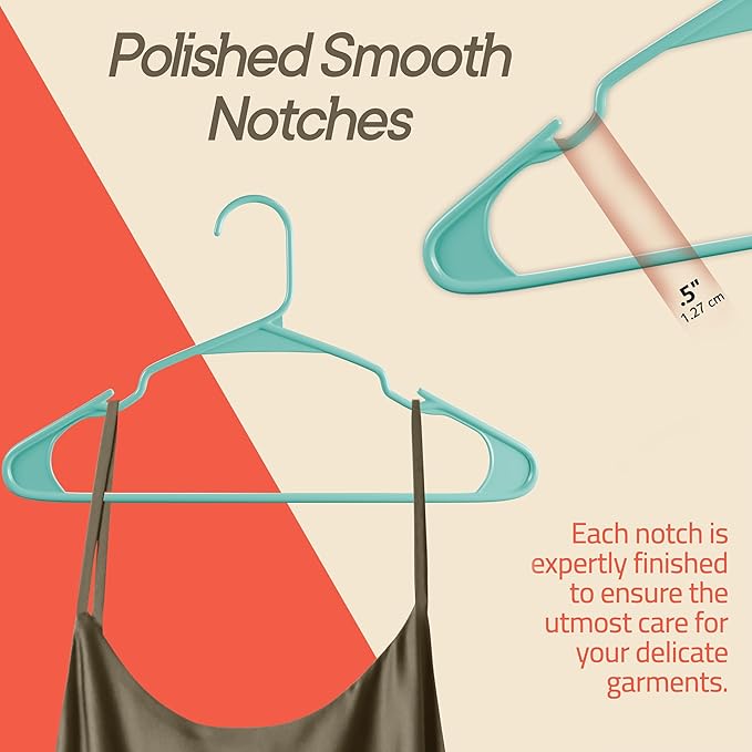 Plastic Clothes Hangers – Heavy Duty Hanger Set, for Organizing Clothes, Dresses, and Coat, Holds Up to 5 lbs, Space-Saving Hangers with Non-Slip Shoulder Grooves, Pack of 20, Aqua