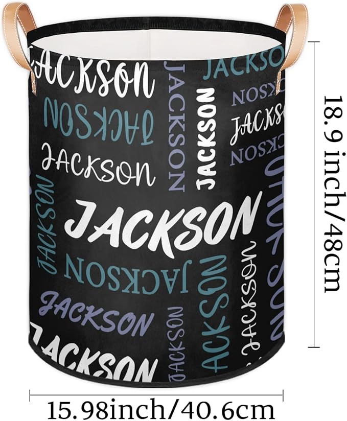 Custom Name Large Laundry-Basket for Kids-Boys-Girls, Personalized Foldable Waterproof Laundry Hamper Dirty Clothes Toys Storage Bin with Handles,Black