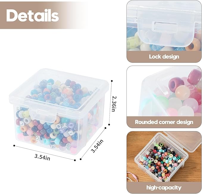 10-Pack Small Plastic Containers with Lids, Clear Stackable Storage Boxes & Bins Organizer for Bead Organizer, Craft Storage, Stickers, Jewelry & Small Items – Square Small
