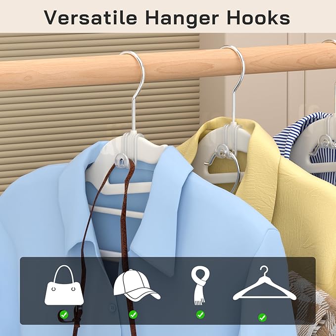 Tinfol Transparent Hanger Connector Hooks, 50pc Space Saving Clothes Hooks, Heavy Duty Clothes Hanger Extender Clips for Hangers