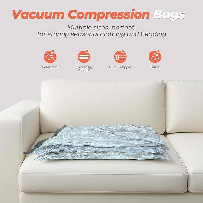 Vacuum Seal Bags for Clothing with Rechargeable Cordless Pump, 24 Pack Vacuum Storage Bags, Compression Packing for Clothes Bedding Blanket Pillows Comforters