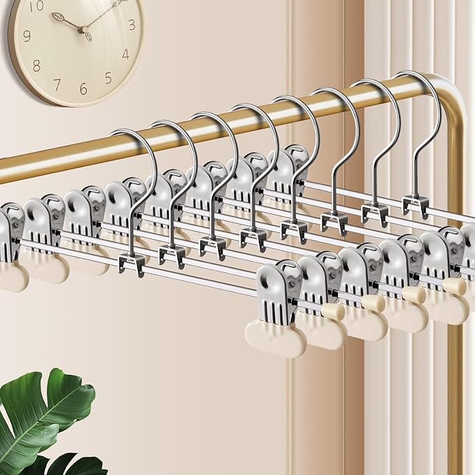 Pants Hangers with Wide Clips 100 Pack Adjustable Skirt Hangers for Women Non-Slip Clothes Hanger for Pants Heavy Duty Space Saving Trousers Hanger for Jeans,Shorts Ivory,12Inch