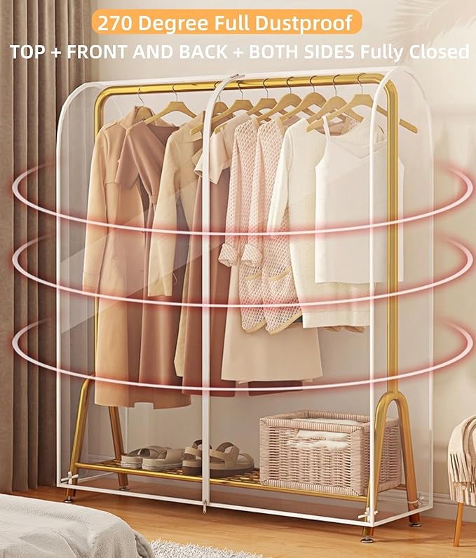 Clear Garment Rack Cover, Transparent Clothes Rack Cover with 2 Smooth Zipper, Dustproof and Waterproof Clothing Protector (L:71"L x 20"W x 59"H)