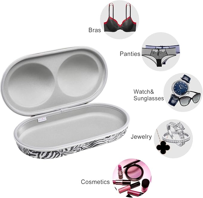 Bra Case Premium Lingerie Travel Bag Zip Underwear Organizer Bag for A-C Cup (Zebra)