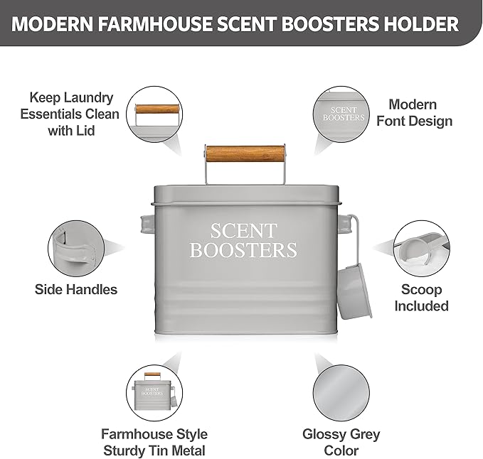 Calindiana Modern Farmhouse Laundry Scent Boosters Container, Dryer Sheets Holder and Laundry Pods Holder Bundle for Laundry Room Organization and Storage, Laundry Room Decor