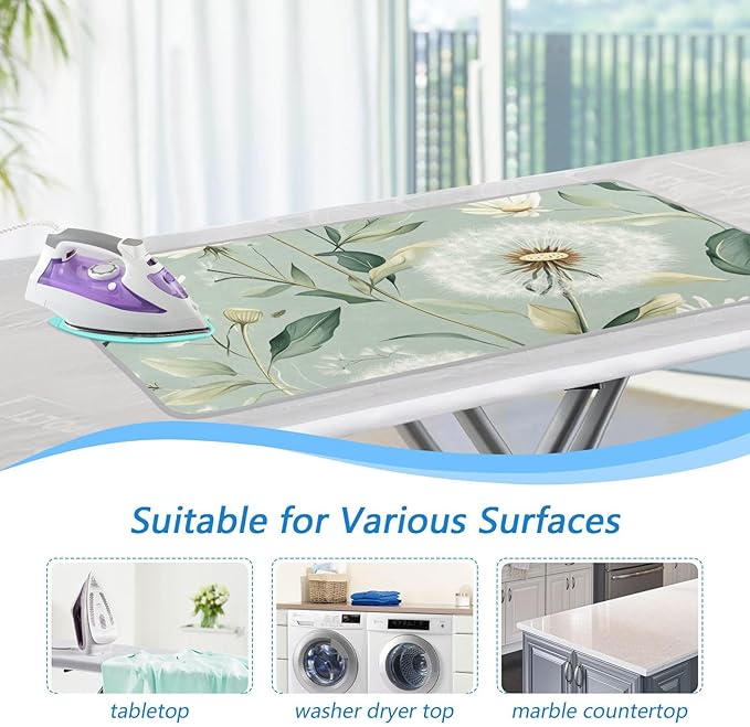 Ironing Mat &Pad Magnetic Heat Resistant Pads Portable Travel Ironing Blanket Ironing Board Covers 27.6x47.2Inches Sage Green Dandelions17