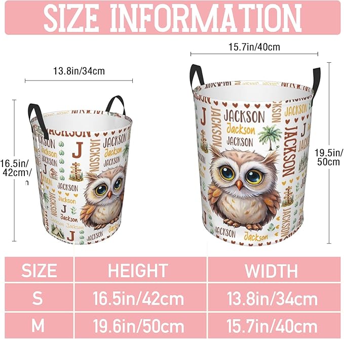 Owl Laundry Basket,Custom Laundry Hamper with Name,Personalized Owl Gifts for Boys Girls,Customize Collapsible Laundry Basket for Bedroom Bathroom,M-19.5"X 15.7"