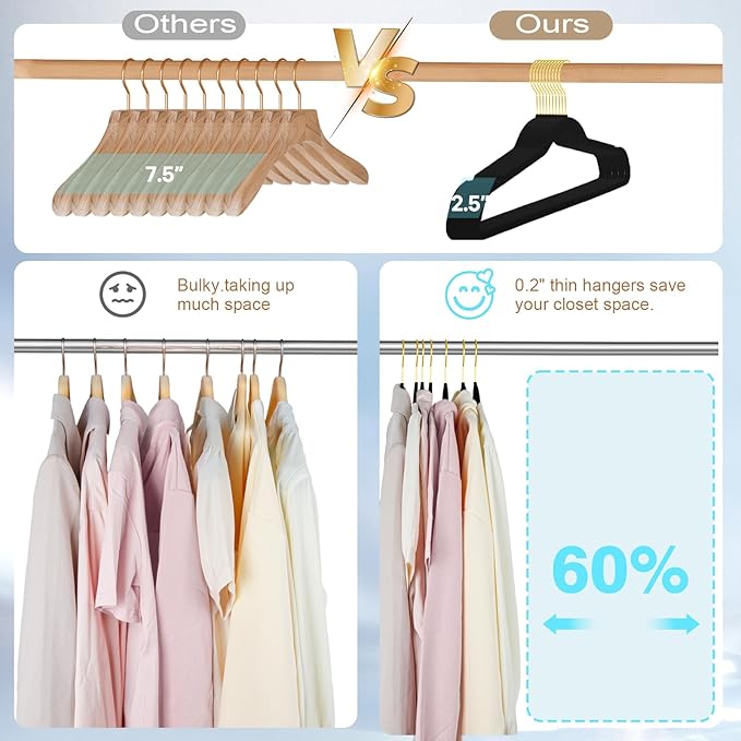 UNEED Black Velvet Hangers with Golden Hooks, 36 Pack - Ultra Thin Space Saving, Non-Slip Clothes Hangers for All Clothing, Dorm & Closet Organization (Heavy Duty, Anti-Scratch)
