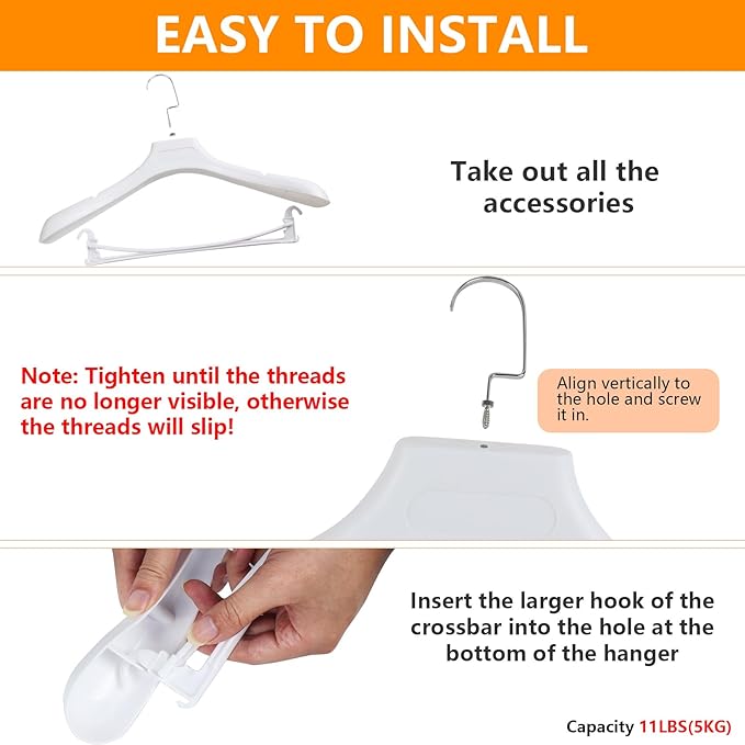 DEDU Suit Hangers for Men 6 Pack, White Coat Hangers Extra Wide Non Slip Width 17.7", Thick Plastic with Pants Bar & Metal Hook