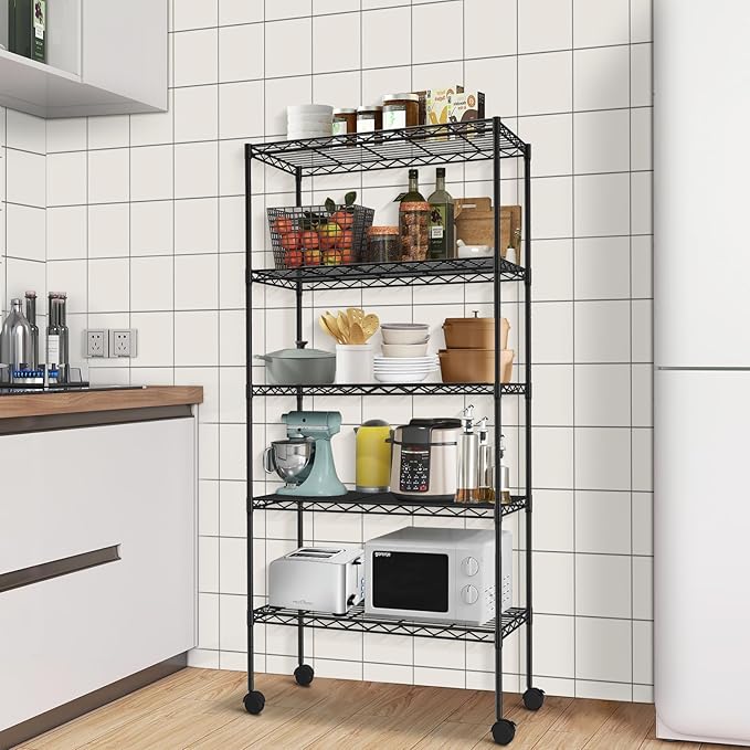 YRLLENSDAN 5-Tier Heavy Duty Storage Shelving Unit, Metal Shelves for Garage, Pantry, Kitchen Organization – Adjustable Wire Rack Shelf Organizer, 60"x30"x14", 1250lbs, Black