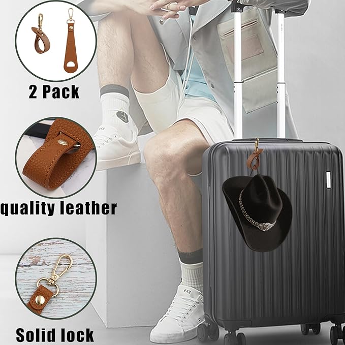 2 Pack Hat clip, Hat clip for travel, Woven travel bags for backpacking luggage, Protect hat from drops (Brown)