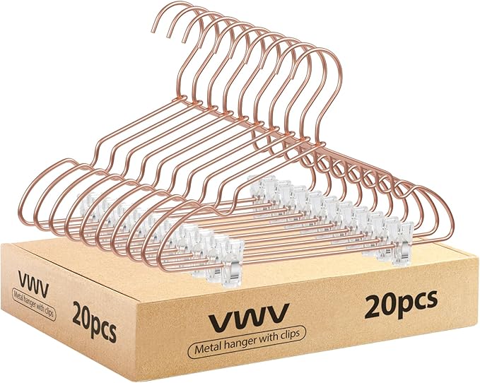 VWV Aluminum Clothes Hangers - with Adjustable Clips, 12.6 inches Long, 6.89 inches high, Suitable for Children's and Baby Clothes, 20-Pack in Rose Gold.
