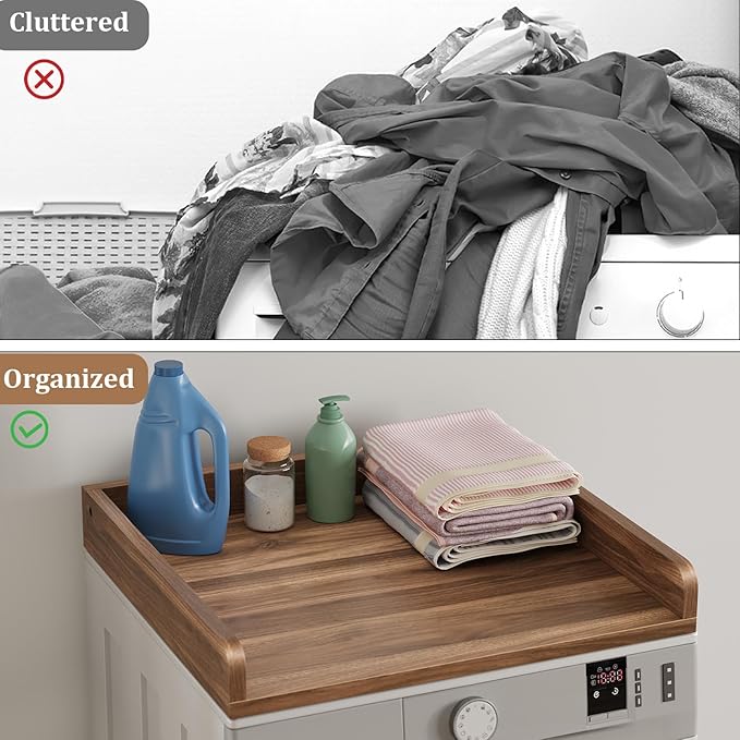 Washer Dryer Countertop, Countertop for Washer and Dryer with Non-Slip Pads and Round Corner Edge Rails, 27.5" D x 27.5" W x 3.2" H, Laundry Room Organization(Chestnut)