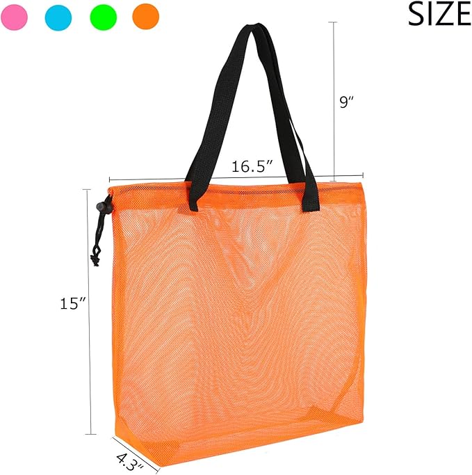 4Pieces Cute Mesh Pool Tote Bags,Mesh Beach Bags With Drawsting For Swim,Travel,Party