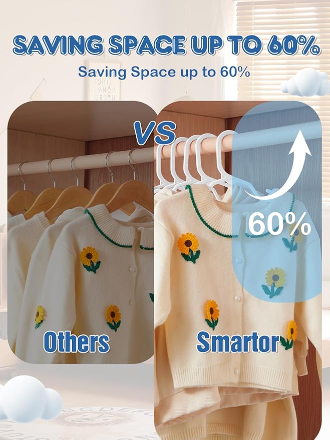 SMARTOR 60 Pack Baby Hangers - 11.7 Inch Plastic Baby Hangers for Daily Use - White