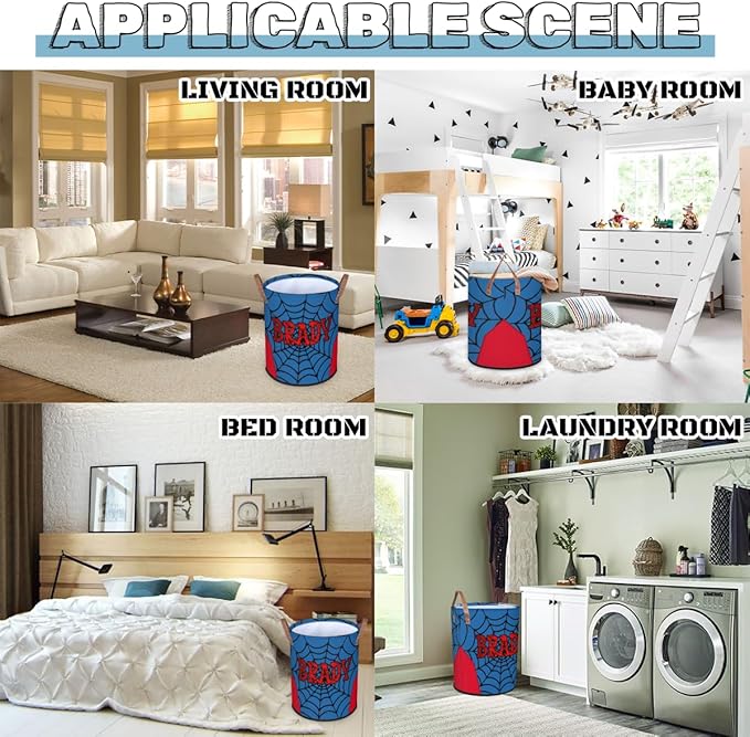 Spider Wed Personalized-Laundry-Hamper-Basket for Kids Custom Name Collapsible Storage Organizer Bin Dirty Clothes Toys Hamper for Boys Nursery in Laundry, Bedroom, Bathroom Wed-4