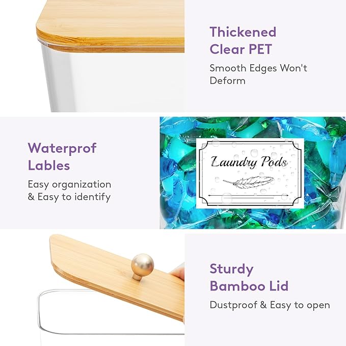 Lifewit Laundry Pods Container with Lid, Dryer Sheet Holder, Room Organization Storage for Coffee Pods Kcup Washing Powder, Scent Booster Beads, 2600 ml/0.7gal，Natural,4 Pcs