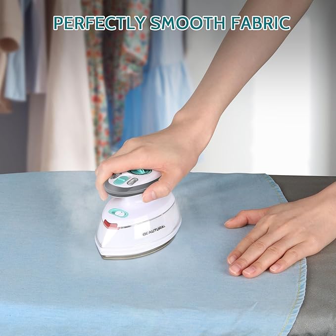 BEAUTURAL Mini Travel Steam Iron for Clothes with Dual Voltage, Non-Stick Soleplate, Anti-Slip Handle, Ideal for Sewing, Quilting and Handcraft